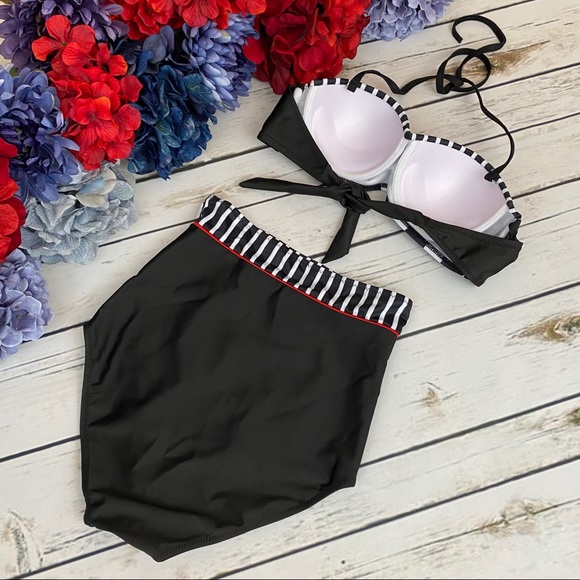 Retro Black & White Dot High Waist Push-Up Bikini - Picture 7 of 16